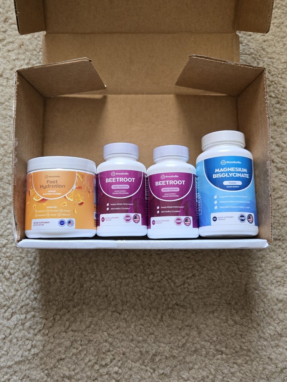 NEW Set 4 bottles Rosabella supplements Fast Hydration Beetroot Magnesium energy